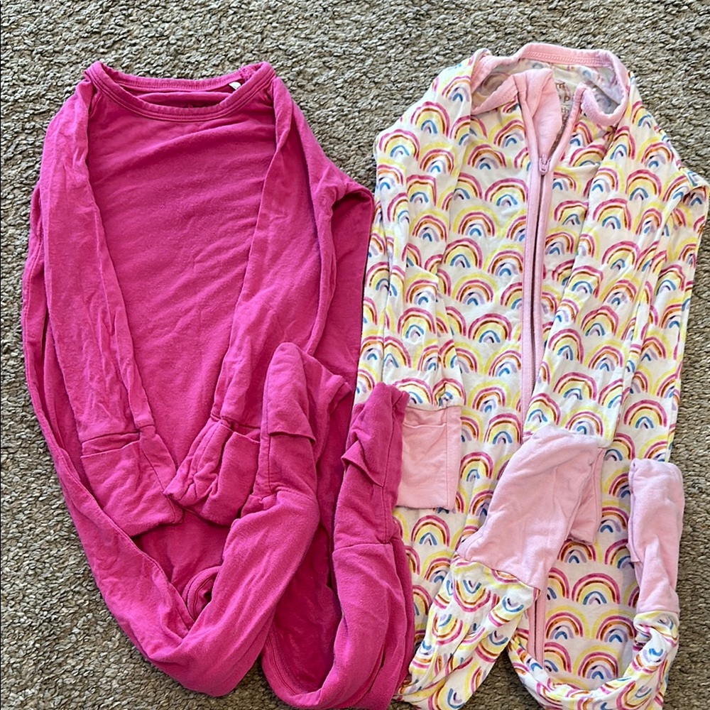 2 Little Sleepies Pink and Rainbow Kids One Pieces